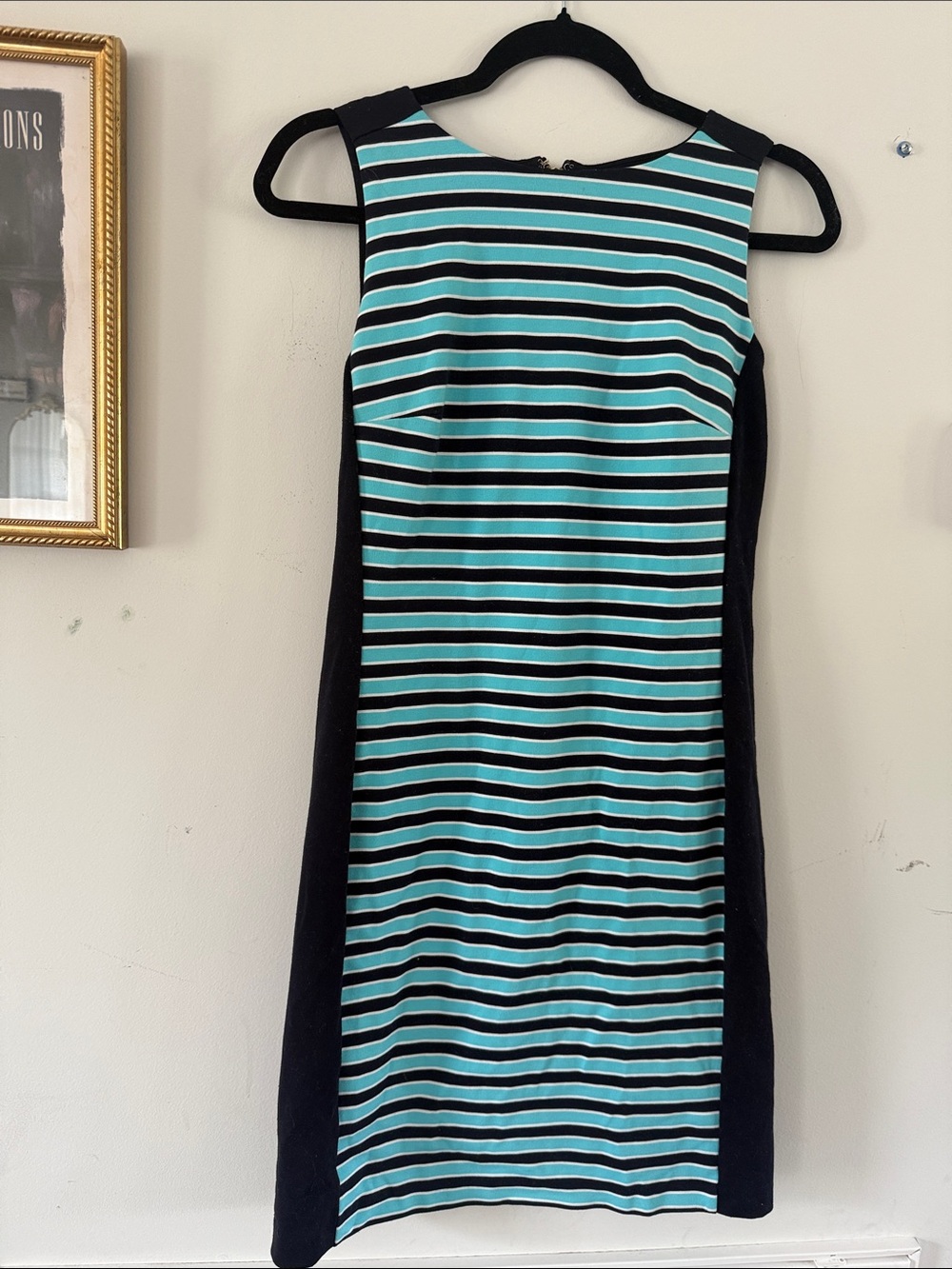 Black & Aqua Striped Sheath Dress - Womens